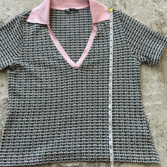 Zara Women's Jacquard Green Pink Colorway Polo Straight Leg Pant Set - Large - Picture 9 of 11